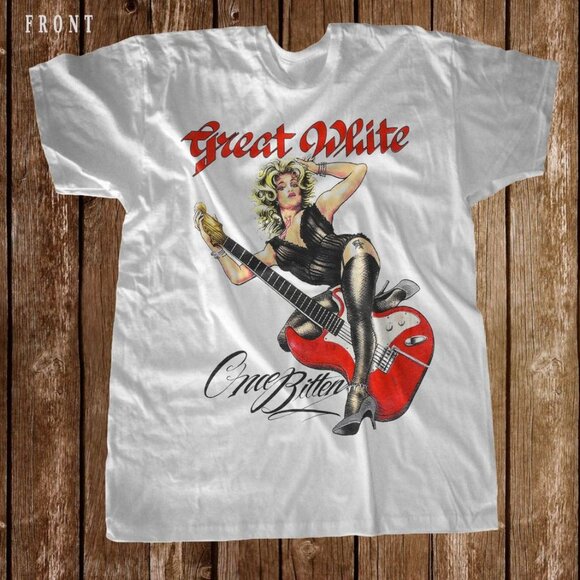 Great White Once Bitten Vintage Rock Band Shirt, 80s Metal Graphic Tee 17 - Picture 1 of 5